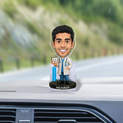 Personalized Dentist Bobblehead Caricature Standee Gift for Dentists, Dental Students & Orthodontists   Creative Clinic & Office Table Decor  Battery Powered Moving Head